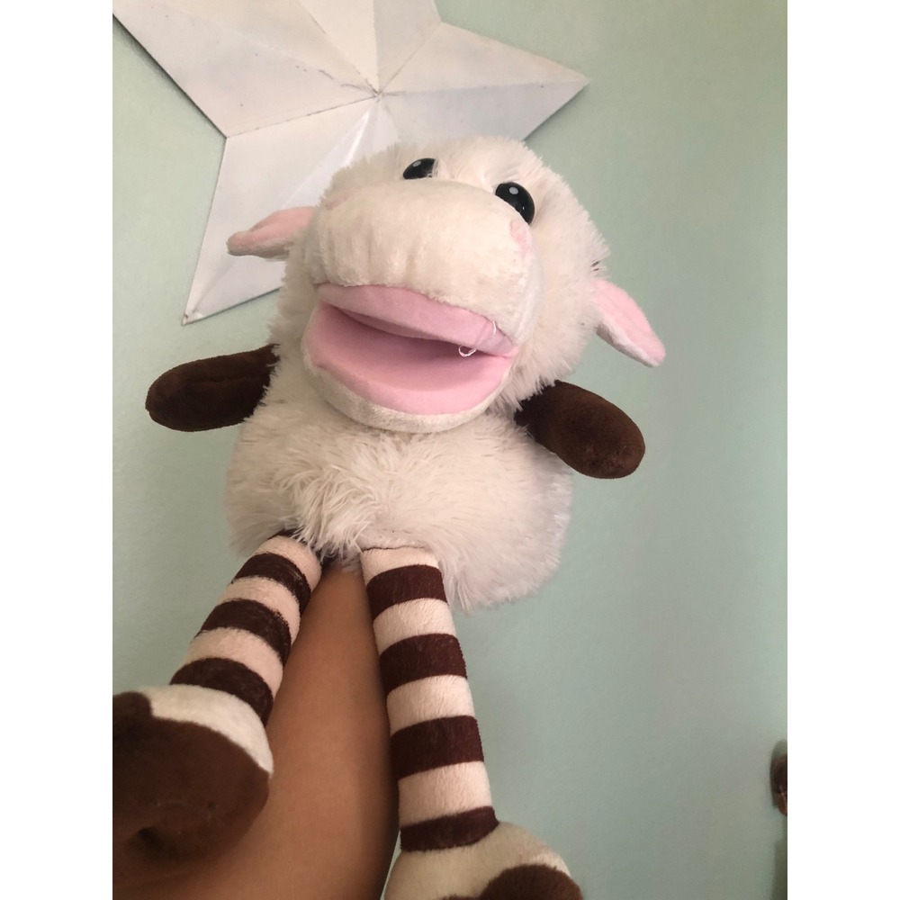 Books Are Fun Yodeling Sheep Plush Hand Puppet White Brown Striped Legs 131510